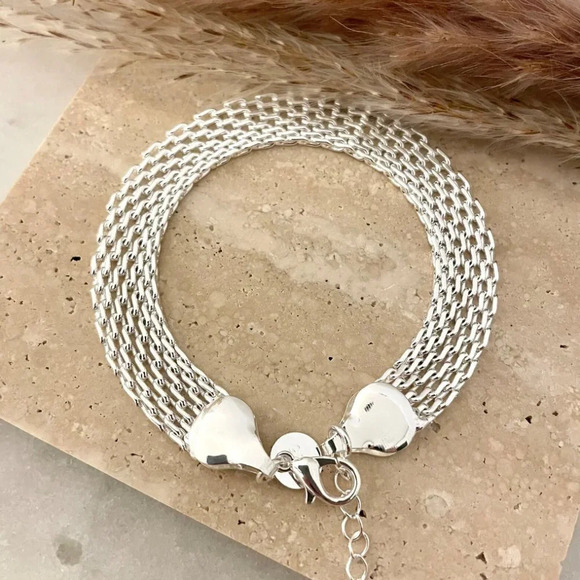 925 Sterling Silver Mesh Bracelet Wide Chunky Thick Bracelet Large Bracelet - Picture 4 of 7